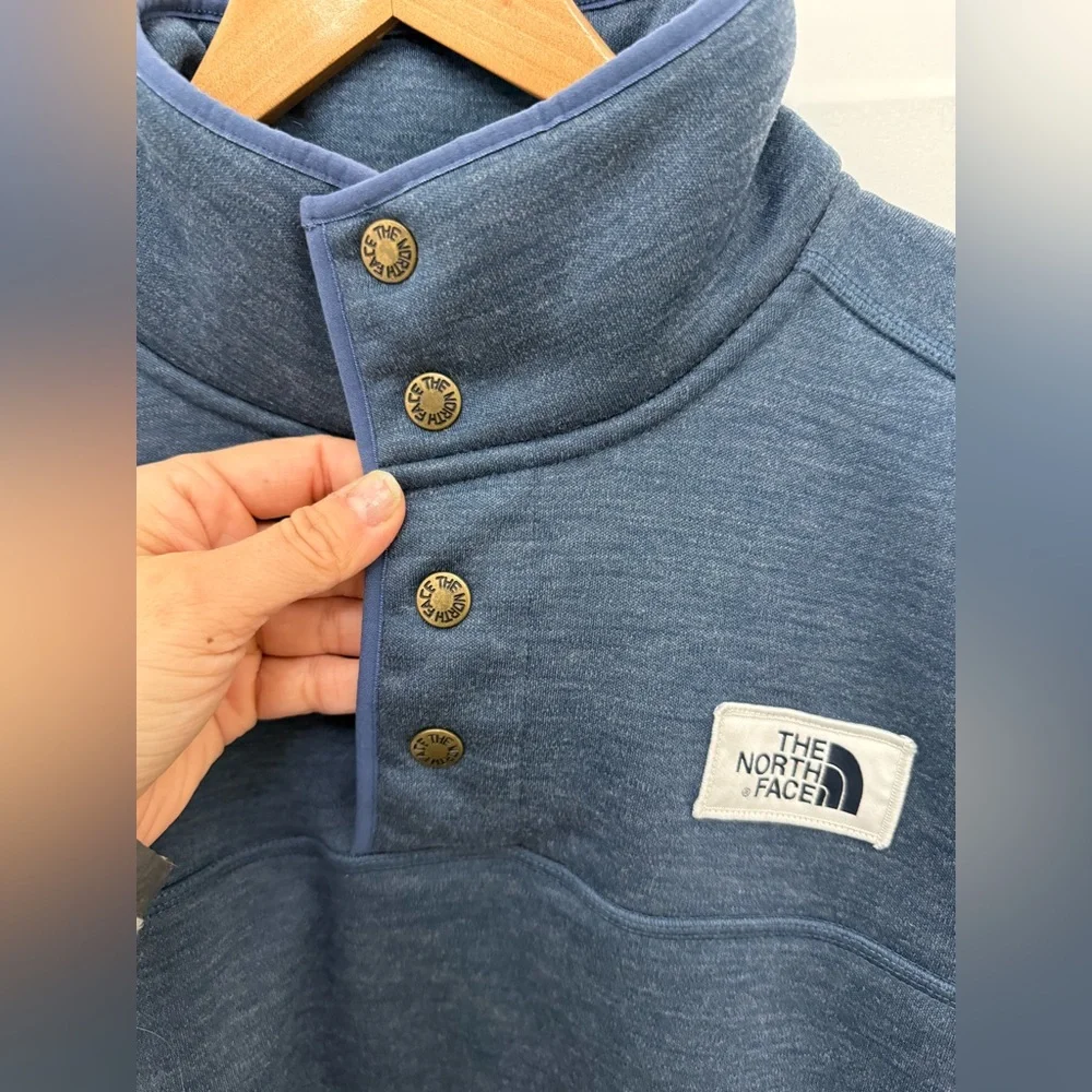 Men’s Blue North Face Pullover Sherpa Jacket With Quarter Snap Buttons Size S - Picture 2 of 6